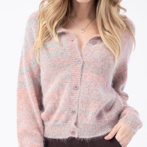 ROBERTO COLLINA Round Neck Cardigan in Orange and Grey